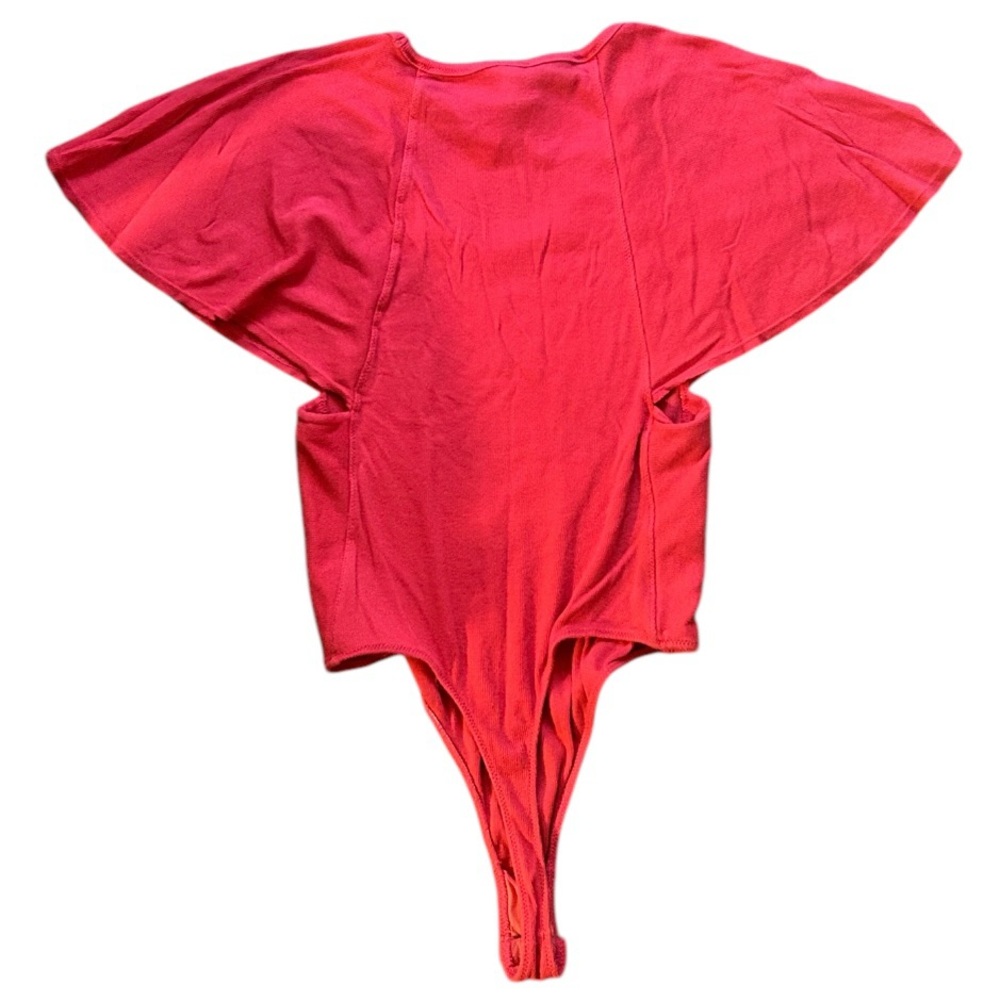 Free People Intimately Byron Ribbed Flutter-Sleeve Bodysuit in Raspberry - Picture 5 of 5
